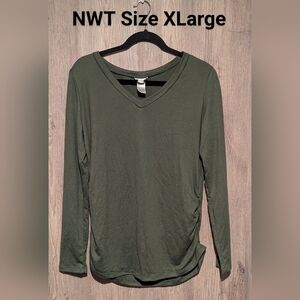 Olive Green V-Neck Women's Top